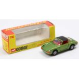 A Corgi Toys No. 382 Porsche Targa 911S finished in metallic green with red interior and black roof,