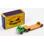 Matchbox Lesney No.27A Bedford Low Loader, pale green cab, tan trailer, metal wheels, type B small