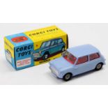 Corgi Toys No. 226 Morris Mini Minor comprising of light blue body with red interior and detailed