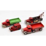 Triang Minic tinplate clockwork group of 4 comprising a Breakdown Lorry in dark red & green, an