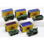 Matchbox Lesney military boxed group of 5 comprising No. 64 Scammell Breakdown Truck, No. 67 Saladin