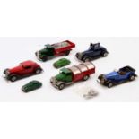 A collection of Triang Minic tinplate and clockwork models, including a Vauxhall Cabriolet, an