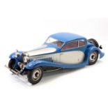 Pocher 1/8th scale kit built model of a Bugatti 50T, blue and silver example with brown interior,