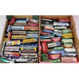 Two trays containing a large quantity of various model buses to include Corgi Original Omnibus,