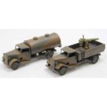 2 Triang Minic tinplate and clockwork models refinished in military camouflage colours comprising