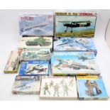 One box of boxed mixed scale military kits to include Monogram, Italeri, Airfix, and others,