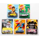 A collection of five various carded Corgi Junior TV related diecasts to include a No. 40 Aston