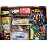 One tray containing a quantity of various playworn Corgi Toys, Dinky Toys, and Matchbox diecast,