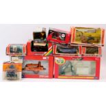 A collection of boxed Britains Farming models, with examples including No. 9529 Massey Ferguson Dual