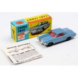 Corgi Toys No. 245 Buick Riviera comprising of metallic blue body with red interior and wirework