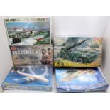 One box of five mixed scale aircraft and military related plastic kits to include Dragon 1/35