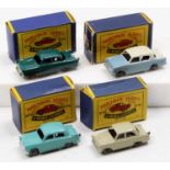 Matchbox Lesney boxed model group of 4 comprising No. 33 Ford Zodiac, No. 36 Austin A50, No. 30 Ford
