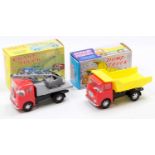 2 ACME of Hong Kong plastic friction drive trucks, with the first a Dump Truck in red with a