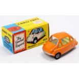 Corgi Toys No. 233 Heinkel Economy Car comprising orange body with lemon yellow interior with
