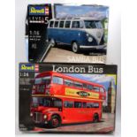 A Revell boxed 1/16 and 1/24 sale vehicle kit group, to include a Volkswagen T1 Samba bus, and a