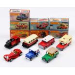 Matchbox Lesney Superfast boxed model group of 7 comprising No. 5 US Mail Jeep, No. 38 Camper, No.