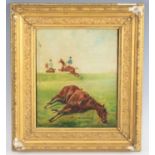 Dupres, French 19th century, fallen racehorse, oil on canvas, signed indistinctly lower left,