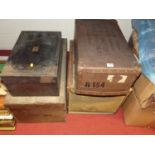 A canvas trunk, wooden box, one other smaller, and a Star Steam Laundry Co box (4)