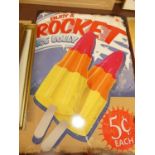 A printed tin advertising sign for Rocket ice lollies, 70 x 50cm