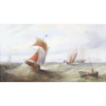 In the manner of Henry Redmore (1820-1887) - Sailing barges in a swell off the coastline, oil on