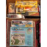 One box of mixed plastic kits, diecast, tin plate vehicles and effects to include a Subbuteo table