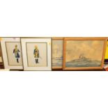 Jack Golding - Pair; Warships, oil on mill board, each signed lower left, 29 x 39cm; together with a
