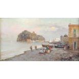 Vincenzo Laricchia (b.1940) - View of Ischia showing the Aragonese castle, oil on panel, signed