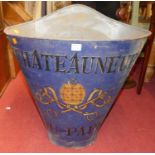 A French painted metal portable wine bucket, of oval tapering form, titled Chateauneuf du-Pape, h.