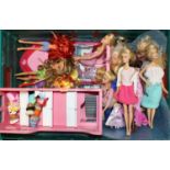 One tray of Barbie, Sindy, and Bratz dolls, together with a plastic model boat and a wooden