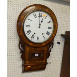 A Victorian walnut and inlaid drop trunk wall clock (lacking accessories), height 68cm