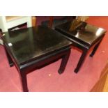 A pair of contemporary Chinese black painted hardwood low Kang occasional tables, each w.48cm