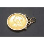 A late Victorian gold full sovereign, 1900, in 9ct gold pendant mount, gross weight 9.7gMount has