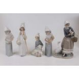 A Lladro porcelain figure of a lady with a basket of goslings and a goose at her feet, h. 23cm,