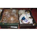 Two boxes of glassware and ceramics to include drinking glasses and Royal Albert Old Country