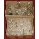 Two boxes of cut glassware, to include decanters and wine glasses