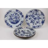 A group of five 19th century Chinese blue and white export porcelain plates, the largest dia.23cm