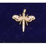 A modern 9ct gold, pink and white stone set butterfly pendant, 2.7g, w.27mmOverall in good
