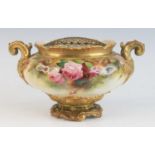 A Royal Worcester jardiniere, circa 1903, shape 1459, decorated with roses, puce mark to the