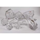 Eight Swedish moulded lead glass paperweights by Mats Jonasson, each depicting a different animal;