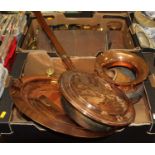 A collection of Victorian and later brass and copper wares, to include Victorian brass table