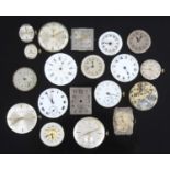 A large collection of wrist and fob watch movements and dials to include Avia, Oris, Rotary and