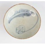 A Chinese late Ming Dynasty (1368-1644) pottery footed dish, of shallow circular form, underglaze