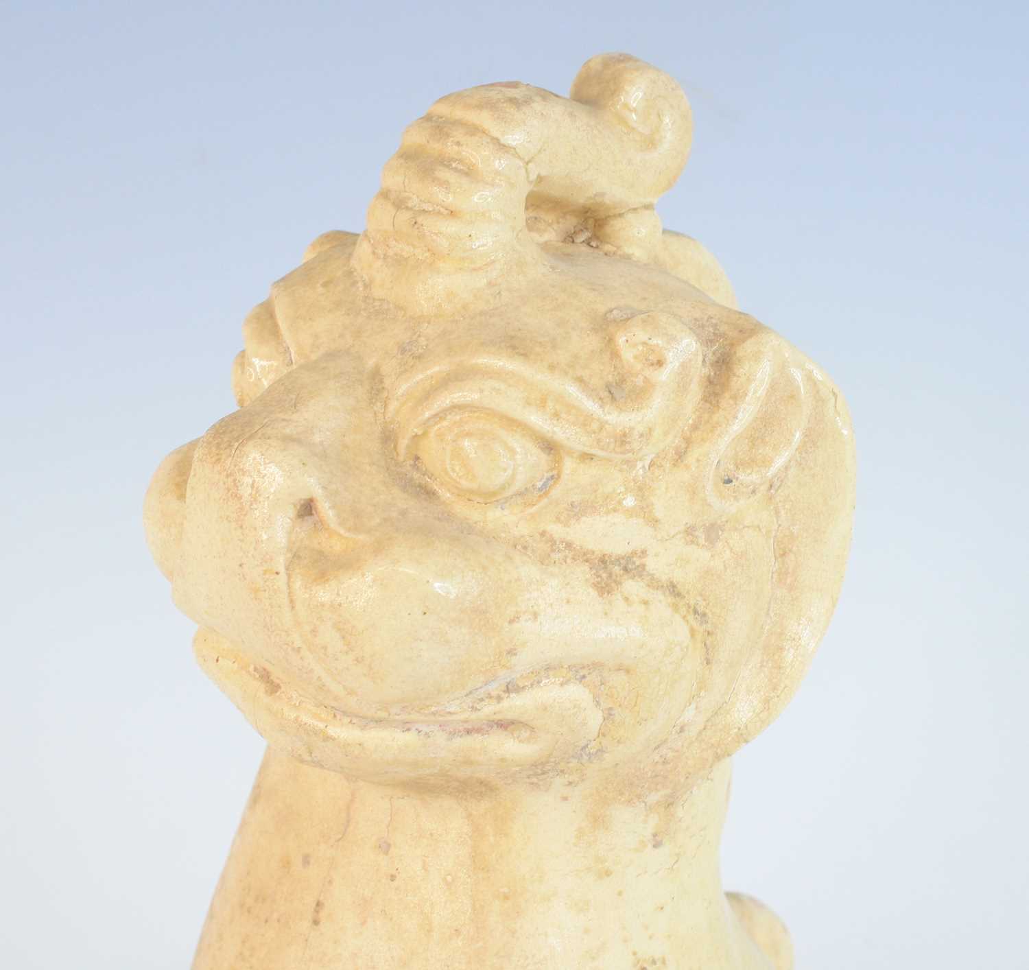 A Chinese Tang Dynasty (618-907) pottery grave figure of an earth spirit, white-straw glazed and - Image 3 of 5