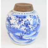 A Chinese Jiaqing Dynasty (1796-1820) blue and white stoneware ginger jar, of slightly bulbous