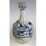 A Chinese 19th century provincial Nonya ware blue and white stoneware bottle vase, having an onion