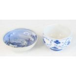 A Chinese provincial Guangxu period (1871-1908) blue and white footed small dish, underglaze stylise