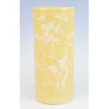 A large Chinese Jiaqing period (1796-1820) yellow ground stoneware vase, of cylindrical form, the