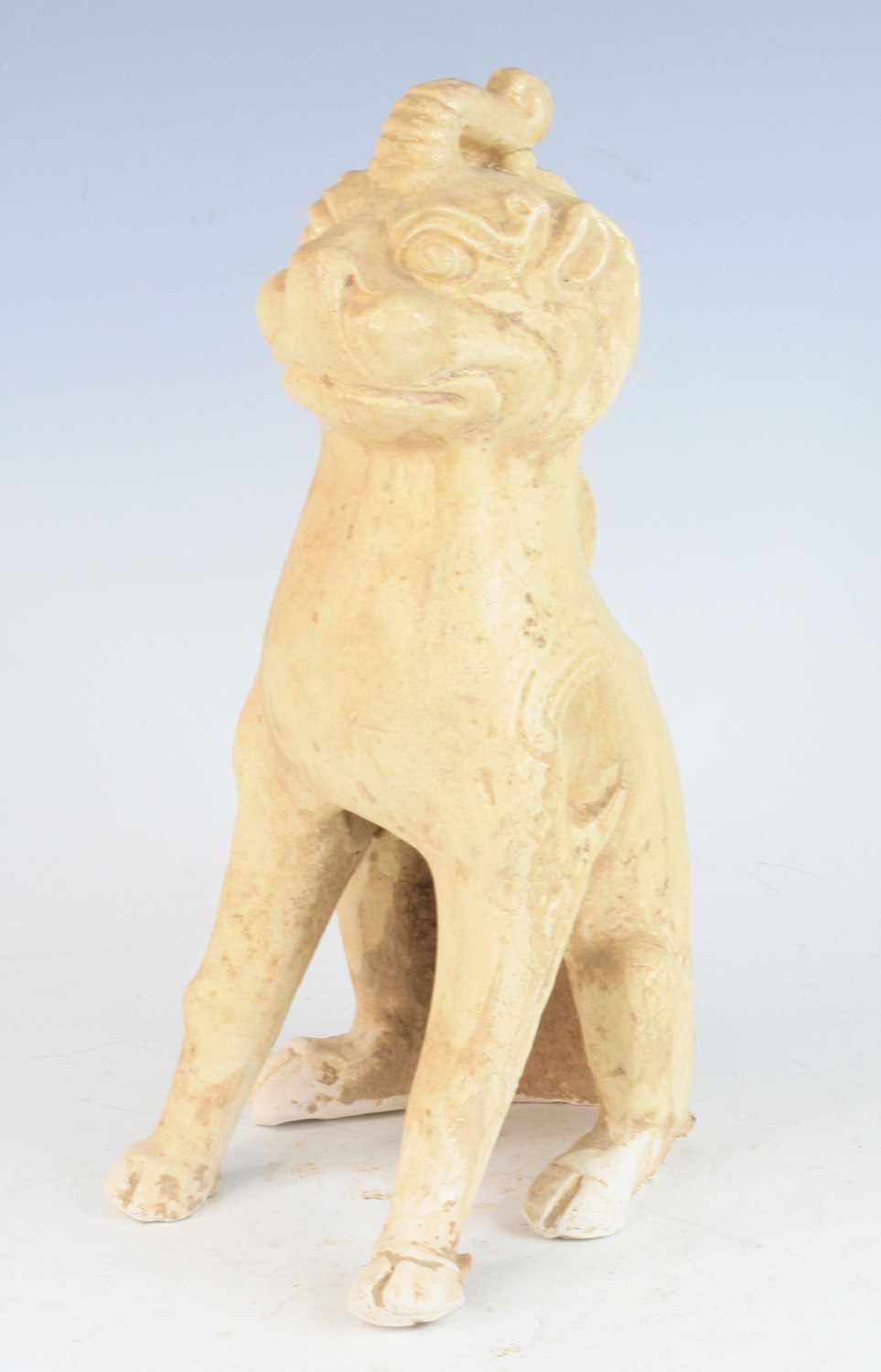 A Chinese Tang Dynasty (618-907) pottery grave figure of an earth spirit, white-straw glazed and - Image 2 of 5