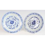 A pair of Chinese 19th century provincial blue and white pottery plates, each underglaze floral