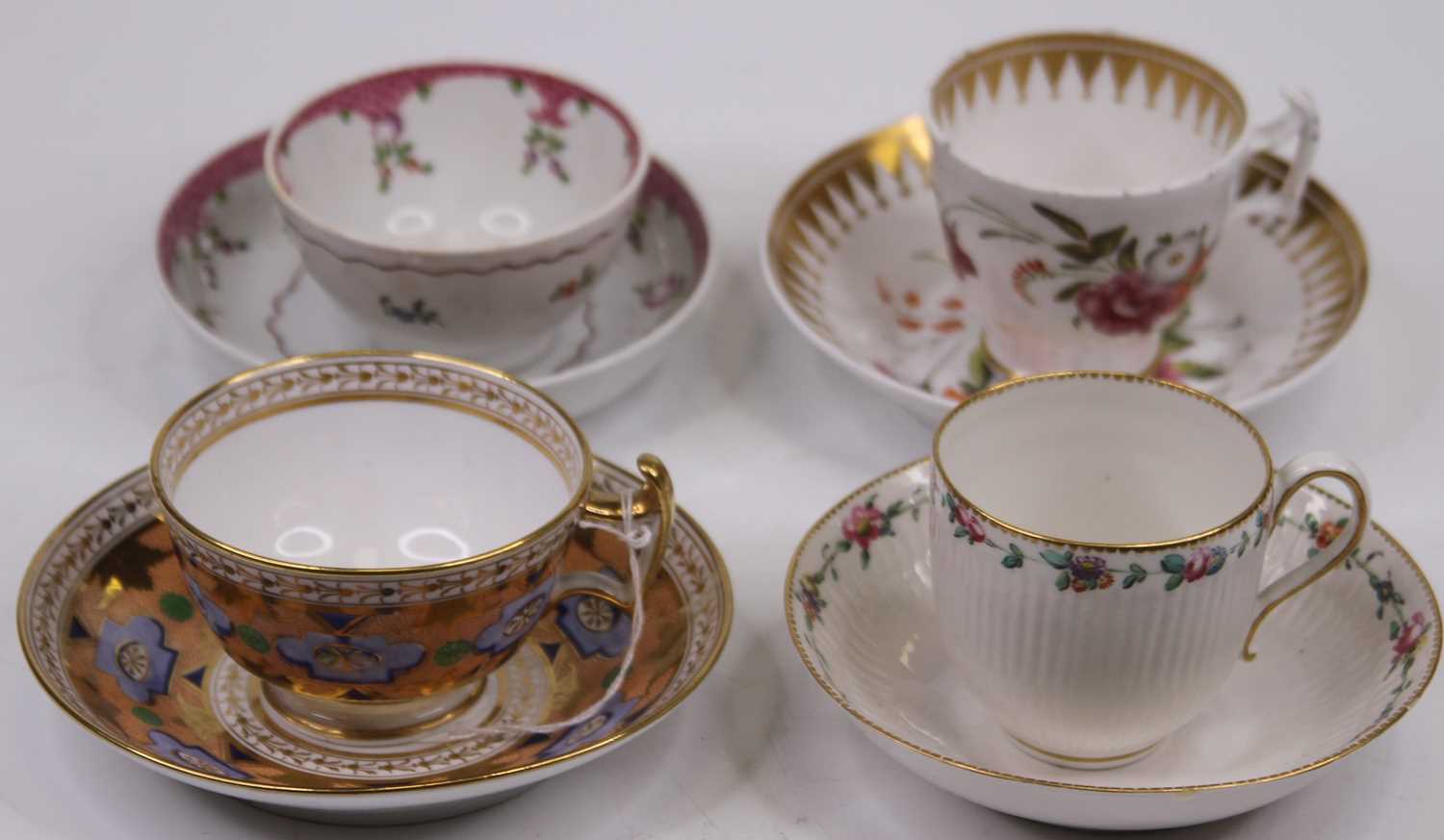 A JW Ridgeway Golden Ride pattern porcelain teacup and saucer, circa 1810, together with an 18th